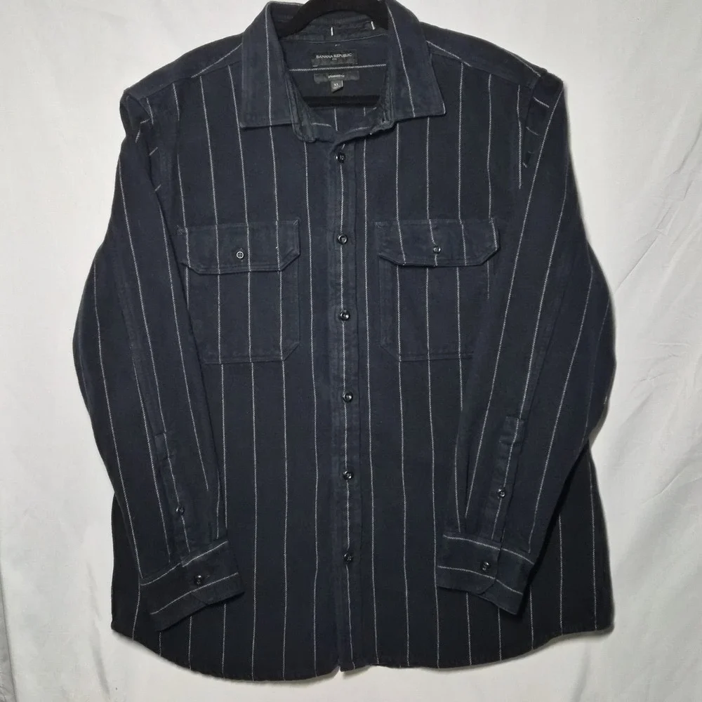Banana Republic Mens XL Heavy Weight Shirt Jacket Standard Fit Navy Blue/Striped